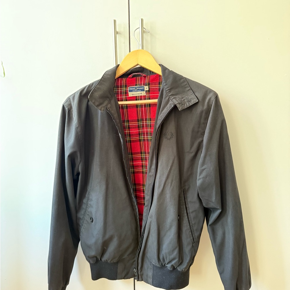 Fred Perry Black Bomber Jacket with Tartan Lining